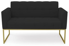 Sofá Namoradeira Elisa Veludo Preto Base Metálica Industrial Dourado - D'Rossi