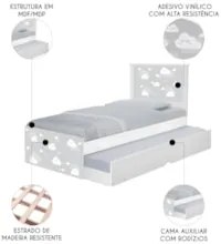 Cama Solteiro Infantil Com Auxiliar 188x88cm Nuvens K06 - Mpozenato