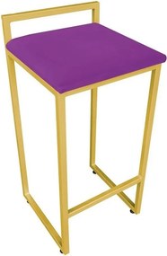 Conjunto 02 Banquetas Pietra Suede Base Dourado D03 - D'Rossi - Roxo
