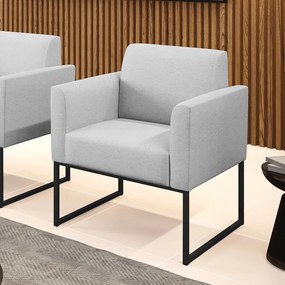 Poltrona Base Industrial Preto Marisa Linho Cinza A05
