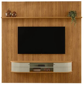 Painel TV 75 Pol 238cm Kalven e Bancada Suspensa Aurenzo Cumaru/Opala M20 - D'Rossi