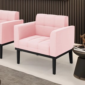 Poltrona Decorativa Karen Pés Fixo em Madeira Preto Suede Rosa Bebê G19 - Gran Belo