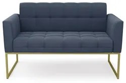 Sofá Namoradeira Base Industrial Dourado Ana Suede Azul Marinho - Ibiz