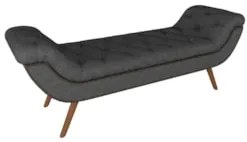 Puff Recamier Calçadeira 195cm Pés Palito Madeira Vêneto Z37 Linho Chu