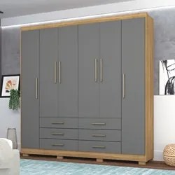 Guarda Roupa Casal 6 Portas 6 Gavetas 223cm Quebec V02 Nature/Alasca -