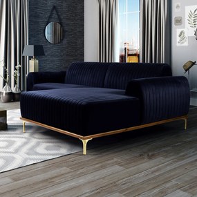 Sofá 3 Lugares Lisboa D07 com Chaise Direita 230cm Veludo Marinho - D'Rossi
