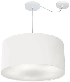 Lustre Pendente Cilíndrico Com Desvio Md-4264 Cúpula em Tecido 55x30cm Branco - Bivolt