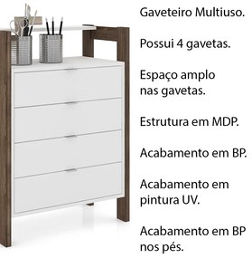 Gaveteiro Armário para Escritório Home Office AZ1012 MDP Branco/Nogal G69 - Gran Belo