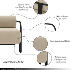 Kit 2 Poltronas Decorativas Sala de Estar Polatsk Base Industrial de Ferro Veludo Bege G33 - Gran Belo