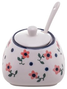 Pote De Cerâmica Com Colher Vintage Flores 10cm X 8cm 17809 Wolff