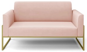 Sofá Namoradeira com Poltrona Base Industrial Alta Dourado Marisa Veludo - Rose