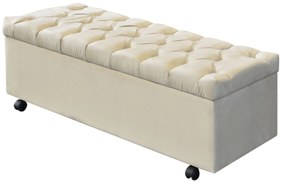 Calçadeira Baú de Casal 140 cm Potenza Veludo Bege - Bege