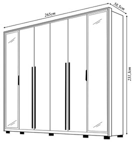 Guarda Roupa Casal Galeno 265cm com 6 Portas e 6 Gavetas em MDF Freijo/OffWhite G11- Gran Belo