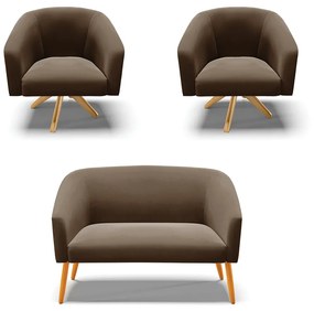 Namoradeira e 2 Poltronas Giratória MA30 Stella Suede D03 - D'Rossi - Marrom