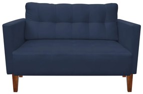 Sofá Namoradeira Livia Suede Azul Marinho Pés Chanfrado Castanho - D'Rossi