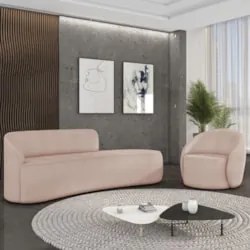 Sofá 4 Lugares 220cm Wendi e Poltrona Steve Boucle Rose I01 - Mpozena