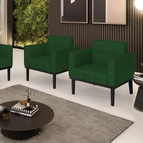 Kit 2 Poltronas Decorativas Karen Pés Fixo em Madeira Preto Veludo Verde Esmeralda G19 - Gran Belo