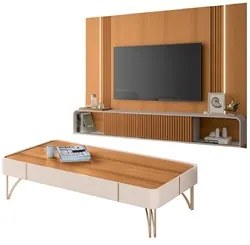 Painel Para TV 85 Pol Vivaz e Mesa de Centro Alane H01 Off White/Cinam