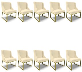 Cadeira Sala de Jantar Industrial Dourado kit 10 Liz Linho D03 - D'Rossi - Bege