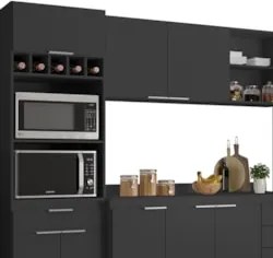 Armário de Cozinha Com Tampo CP04 280cm Pérola Preto Z34      - Mpozen