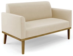 Poltrona Namoradeira Decorativa Isabella Pés Fixo em Madeira Castanho Suede Bege G19 - Gran Belo