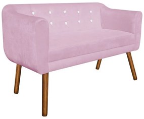 Namoradeira 02 Lugares Julia Suede Rosa Bebê com Strass Pés Palito Castanho D'Rossi