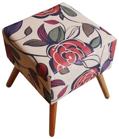 Puff Decorativo Quadrado Malu Pés Palito Suede Estampado Flor