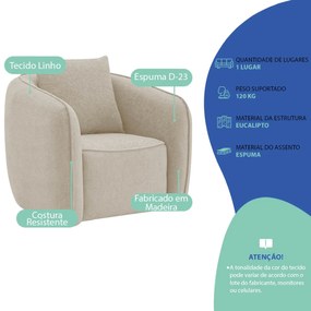 Kit 02 Poltronas Decorativas Sala de Estar Recepção Florença Linho - ADJ Decor