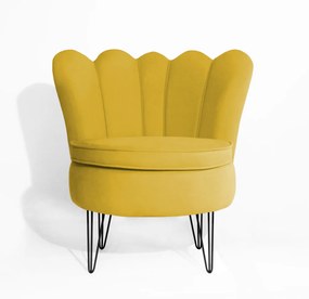 Poltrona Dália Pés Hairpin Legs Preto Veludo Amarelo