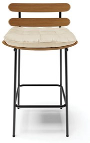 Kit 02 Banquetas Costela Corino Bege Base Metálica Preto - D'Rossi