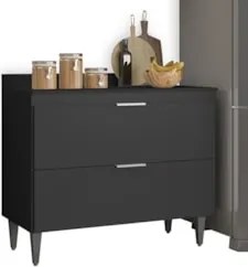 Armário de Cozinha Com Tampo CP03 170cm Pérola Preto Z34      - Mpozen