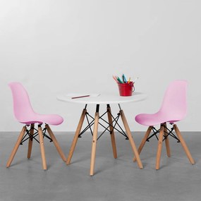 Conjunto Mesa Infantil Eiffel Branco + 2 Cadeira Eiffel Infantil Rosa