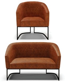 Sofá Namoradeira e Poltrona Base Industrial Preto Stella Corano D03 - D´Rossi - Nozes