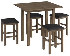 Conjunto Sala Jantar Mesa Dobrável Mdf 4 Banquetas Estofadas - Ameixa Negra/Preto