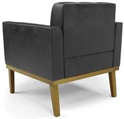 Poltrona Decorativa Base Madeira Castanho Ana Sintético PU Preto- Ibiz
