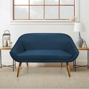 Kit 01 Namoradeira 02 Lugares e 02 Poltronas Giratória Giovana Suede Azul Marinho Base Madeira MM30 - D'Rossi