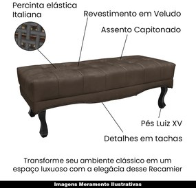 Recamier Decorativo 195cm Loewe Veludo Pés de Madeira Marrom G63 - Gran Belo