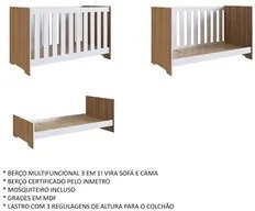 Berço Americano 3 em 1 Certificado Inmetro Aconchego LA004 Nogal/Branc