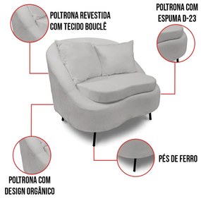 Poltrona Decorativa Orgânica Pé Ferro Preto Kit 2 Zaya Bouclê C05 - D'Rossi - Cinza