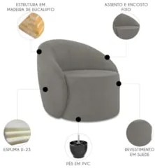 Sofá 2 Lugares 140cm Wendi e Poltrona Steve Suede Grafite I01  - Mpoze