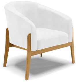 Poltrona Decorativa Base de Madeira Stella Sintético PU Branco D03 - D'Rossi