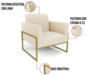 Poltrona Base Industrial Alta Dourado Marisa Linho - A19 Bege