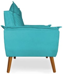 Poltrona Decorativa Apolo Pés Madeira Suede Turqueza - Sheep Estofados - Água