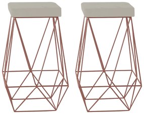 Kit 2 Banqueta Decorativa Kathy Base Bronze Suede Bege G41 - Gran Belo