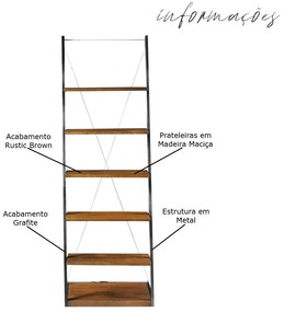 Estante Escada para Escritório Home Office Marjory Grafite Madeira Maciça Rustic Brown G54 - Gran Belo