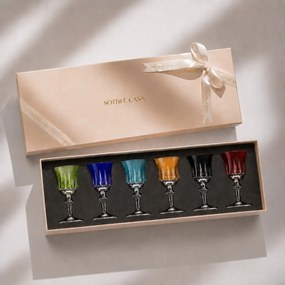 Kit 6 Taças Coloridas de Cristal Lapidado 66 p/ Licor c/ Caixa de Presente - KT05 KT05