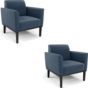 Kit 2 Poltronas Decorativas Isabella Pés Fixo em Madeira Preto Suede Azul Marinho G19 - Gran Belo