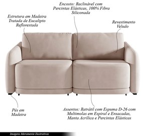 Sofá Cama Modulado Retrátil e Reclinável Decorativo Varsóvia 196cm Veludo Rosê G33 - Gran Belo