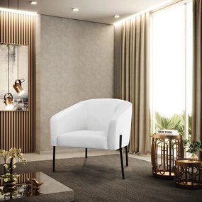 Poltrona Decorativa Pé de Ferro Preto Kit 2 Stella Sintético D03 - D'Rossi - Branco