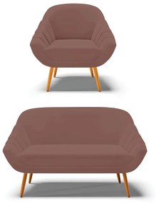 Kit 01 Namoradeira 02 Lugares e 01 Poltrona Giovana Veludo Pés Palito Castanho - Indo Decorar - Rose